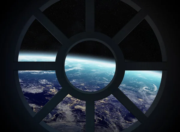 Вид на планету Земля из кабины космического корабля Элементы этого изображения предоставлены НАСА — стоковое фото