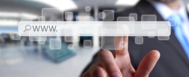 Dijital dokunsal web adres çubuğu ile internette sörf adam