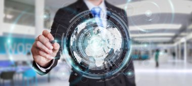 İşadamı hologram ekran dijital veri ile kullanma