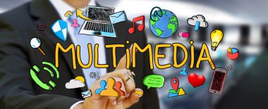 El dokunmadan işadamı çokluortam sunusu çizilmiş