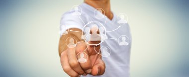 İşadamı el çekilmiş sosyal ağ kullanma