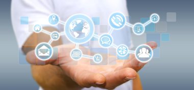 Dijital dokunmatik ekran web ağı web ile tutan işadamı 