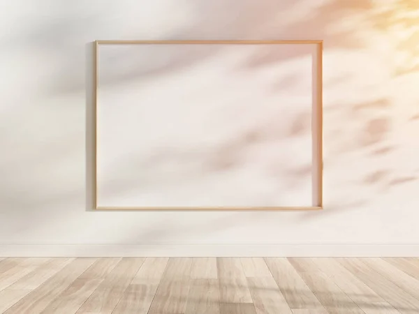 Telaio Legno Appeso Luminoso Mockup Interno Modello Immagine Incorniciata Una — Foto Stock