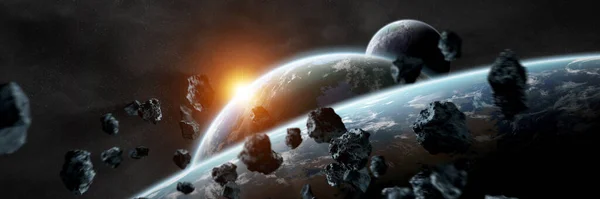 Planetas Espaciais Panorâmicos Fundo Panorama Sistema Solar Distante Cosmos Com — Fotografia de Stock