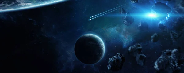 Sistema Planetas Distantes Espacio Con Exoplanetas Durante Amanecer Elementos Representación — Foto de Stock