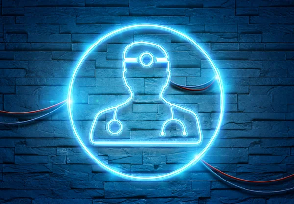 Doctor Neon Csövek Ikon Világító Téglafal Kék Rózsaszín Izzó Fény — Stock Fotó