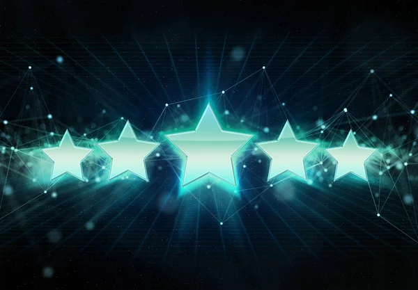 Digitální Hvězdy Holografická Ikona Vnikající Modrého Zeleného Neonového Světla Digitálního — Stock fotografie