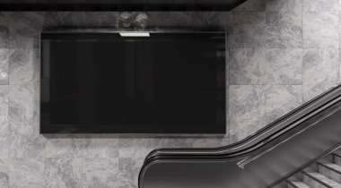 Metrodaki metro duvarında panoramik 2: 1 reklam panosu Mockup. İstasyon duvarına 3 boyutlu reklam istiflemek