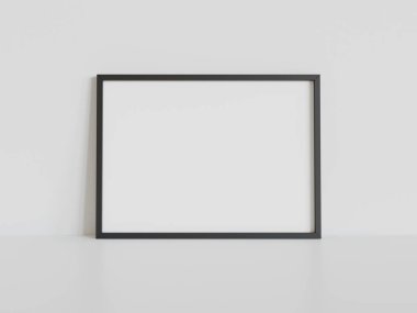 Siyah dikdörtgen çerçeve, iç modelin beyaz zeminine dayanıyor. 3 boyutlu bir resimde çerçevelenmiş bir resmin şablonu