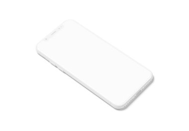 Beyaz modern akıllı telefon modeli, beyaz arkaplanda 3 boyutlu görüntüleme