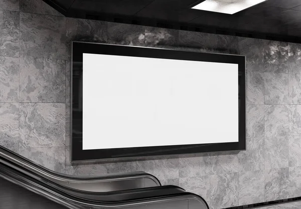Metrodaki metro duvarında panoramik 2: 1 reklam panosu Mockup. İstasyon duvarına 3 boyutlu reklam istiflemek