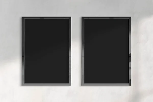 Two Billboards Hanging Sunlit Concrete Wall Mockup Template Frames Bathed — Stock Photo, Image