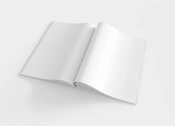 空のA4オープンマガジンページモックアップ白い背景3Dレンダリングに隔離 — ストック写真
