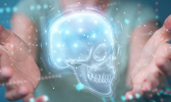 디지털 두개골 홀로그램 렌더링을 사용하여 배경에 — 스톡 사진