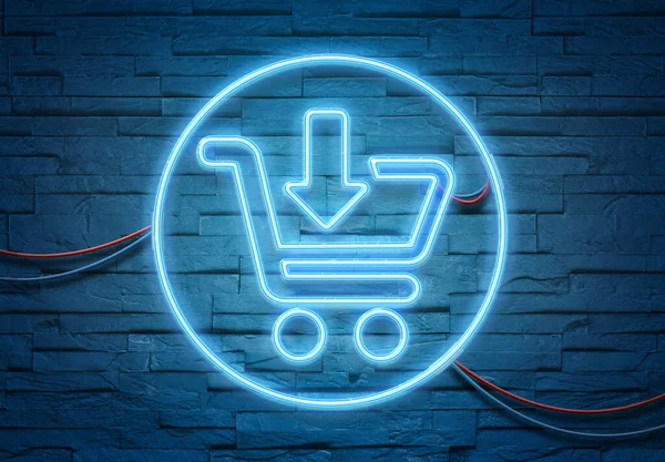 Shopping Neon Tubes Icoon Verlichting Van Een Bakstenen Muur Met — Stockfoto