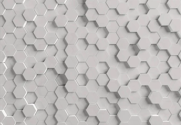 White hexagons background pattern on textured metallic surface. Abstract hexagonal honeycomb graphic wallpaper 3D rendering