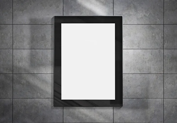 Вертикальний Рекламний Щит Підземній Стіні Метро Mockup Реклама Металевих Пластинах — стокове фото