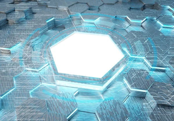 Világító Fehér Kék Hatszögek Dobogó Háttér Minta Hexagonális Ezüst Mockup — Stock Fotó