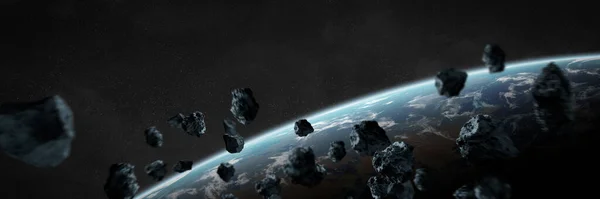 Panoramische Ruimte Planeten Achtergrond Panorama Van Verre Zonnestelsel Kosmos Met — Stockfoto