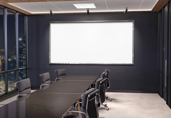 Panoramic Frame Mockup Hanging Dark Office Meeting Room Mock Large — Stock Photo, Image