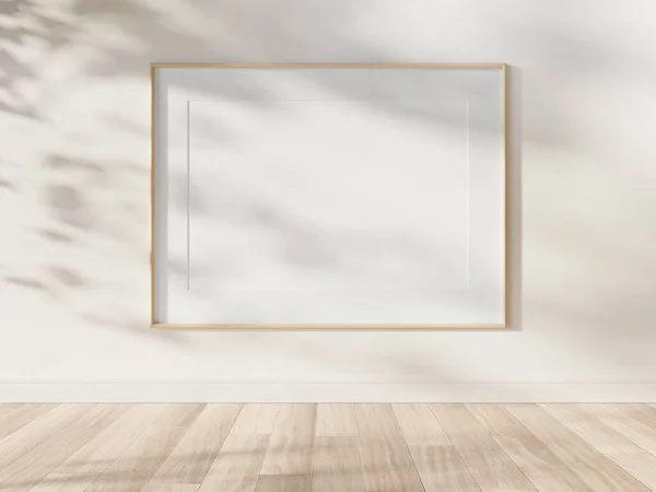 Telaio Legno Appeso Luminoso Mockup Interno Modello Immagine Incorniciata Una — Foto Stock