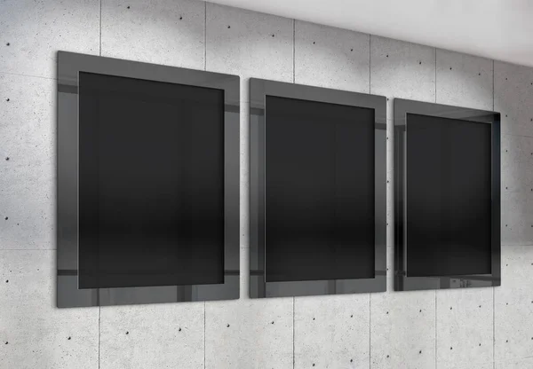 Drei Vertikale Rahmen Hängen Der Bürowand Mock Von Plakatwänden Modernem — Stockfoto