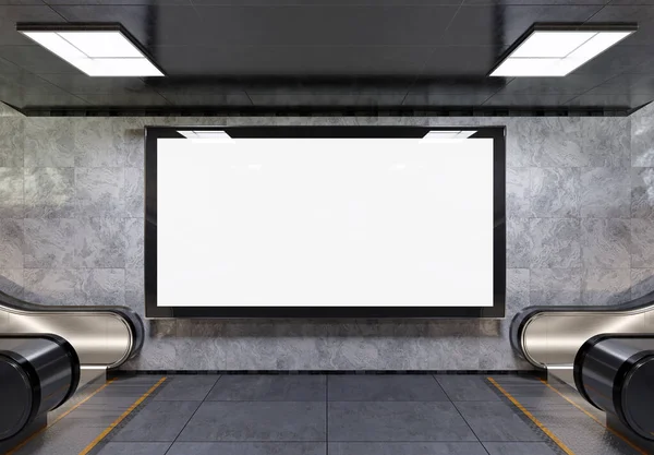 Μεγάλη Πανοραμική Πινακίδα Στο Υπόγειο Μετρό Mockup Αποθηκεύοντας Διαφήμιση Κρέμονται — Φωτογραφία Αρχείου