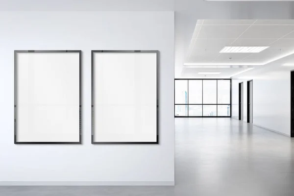 Two Vertical Frames Mockup Hanging Office Wall Mock Billboards Modern — Stock Photo, Image