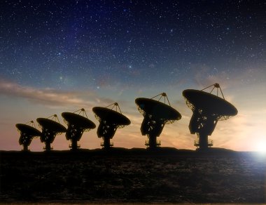 Radio Telescope view at night clipart