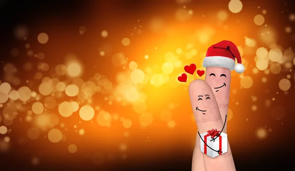 Feliz dedo casal no amor celebrando Natal — Fotografia de Stock