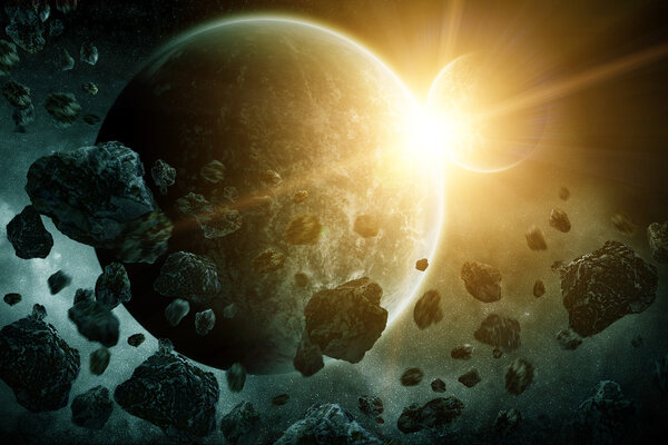 Астероиды над планетой Земля
