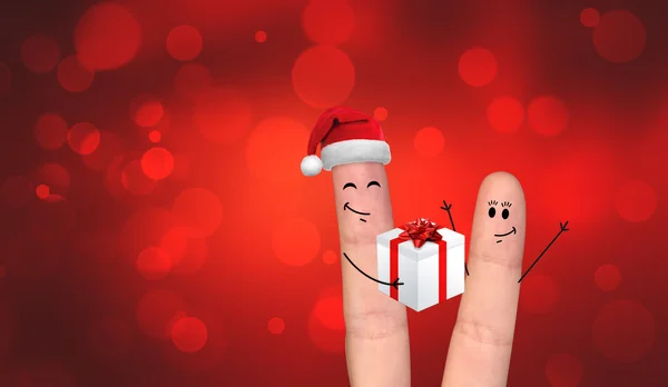 Feliz pareja de dedos enamorados celebrando Navidad — Foto de Stock