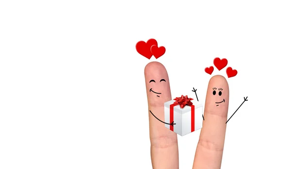 クリスマスを祝う愛の幸せの指カップル — ストック写真