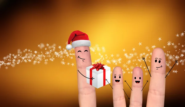 Happy finger couple in love celebrating Xmas