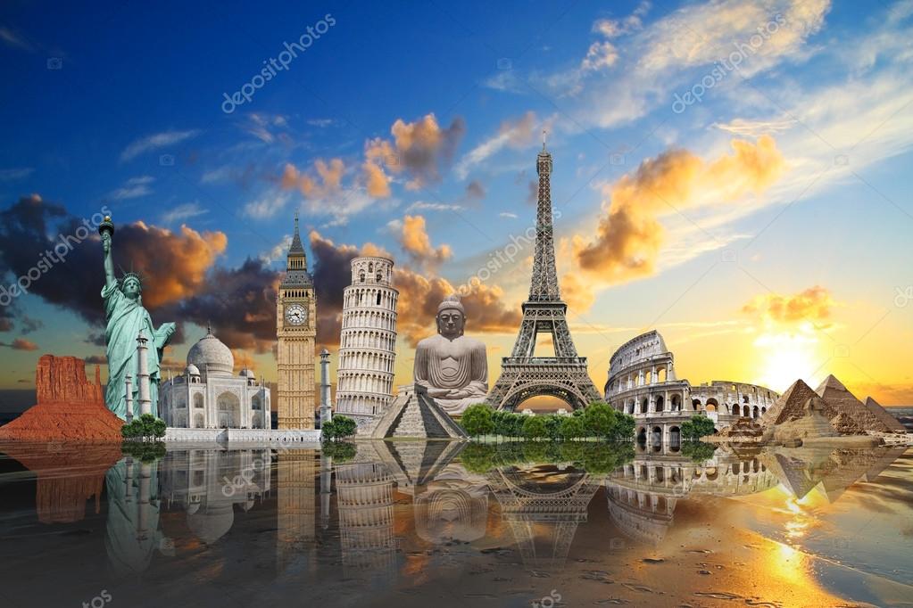 Travel the world monuments concept