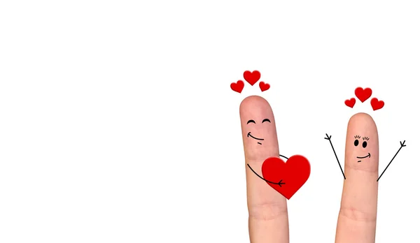 Ζευγάρι χαρούμενος δάχτυλο στην αγάπη, γιορτάζοντας την ημέρα του Αγίου Βαλεντίνου — Φωτογραφία Αρχείου