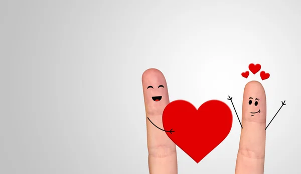 Happy finger couple in love celebrating Valentine day — Stock Photo, Image