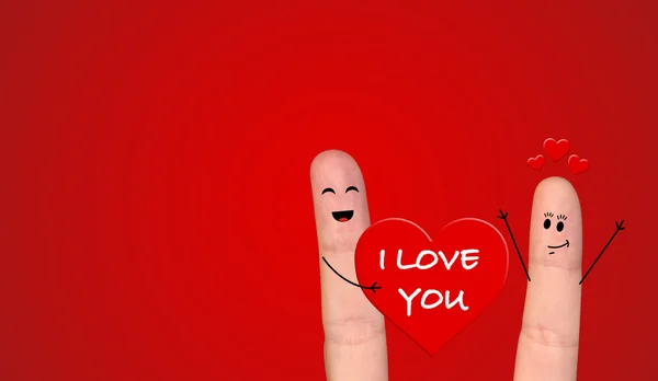 快乐的手指夫妇庆祝情人节的爱情 — 图库照片