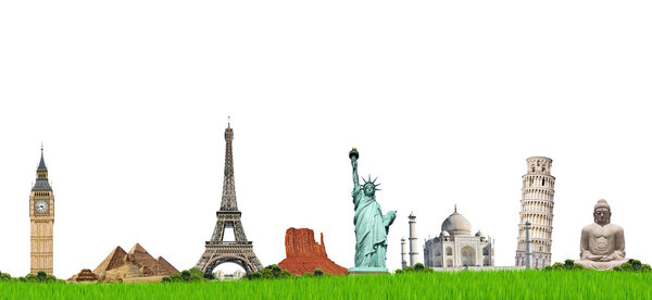 Famous monuments of the world illustrating the travel and holidays