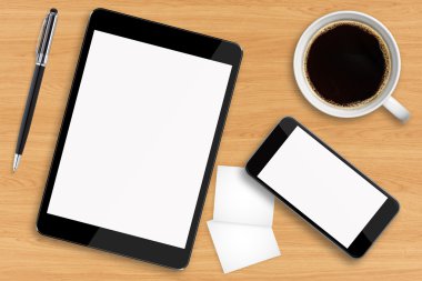 tablet pc ve cep telefonu ofis masasında