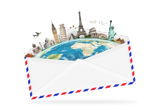 Illustration of an envelope full of famous monument — Stock Photo, Image