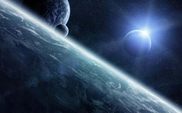 Gezegenlerin uzayda üzerinde gündoğumu