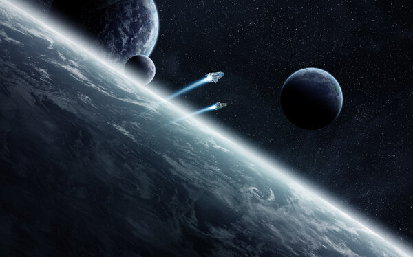 Восход солнца над планетами в космосе
