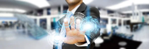 Businessman in his office using tactile interface — Stock Photo, Image