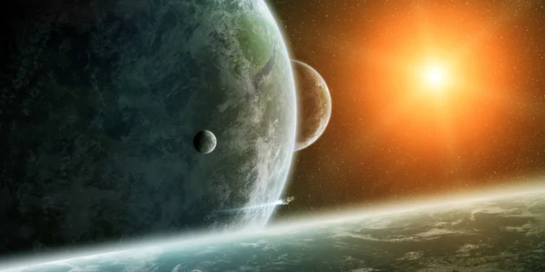 Soluppgång över planetjorden i rymden — Stockfoto