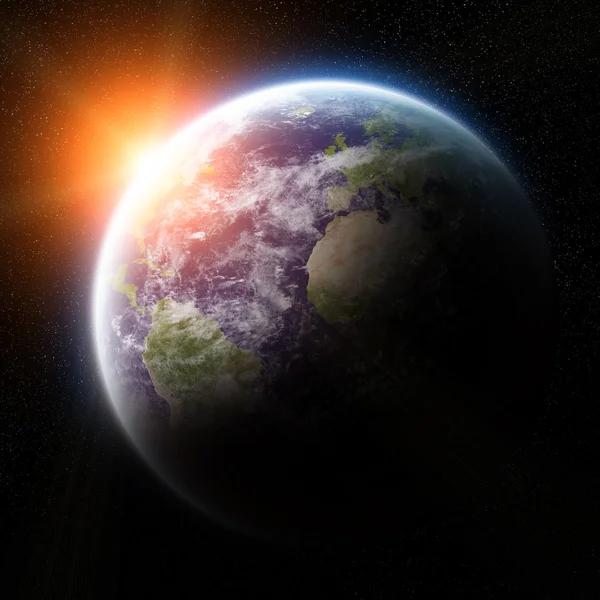 Wschód słońca nad planety ziemi w przestrzeni — Zdjęcie stockowe