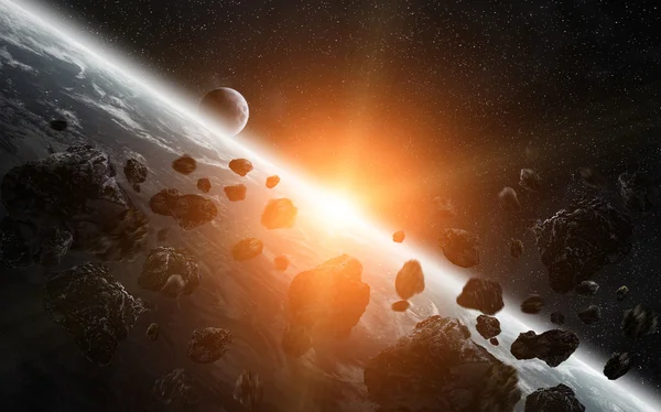 Πρόσκρουση μετεωρίτη στη γη πλανήτη στο διάστημα — Φωτογραφία Αρχείου