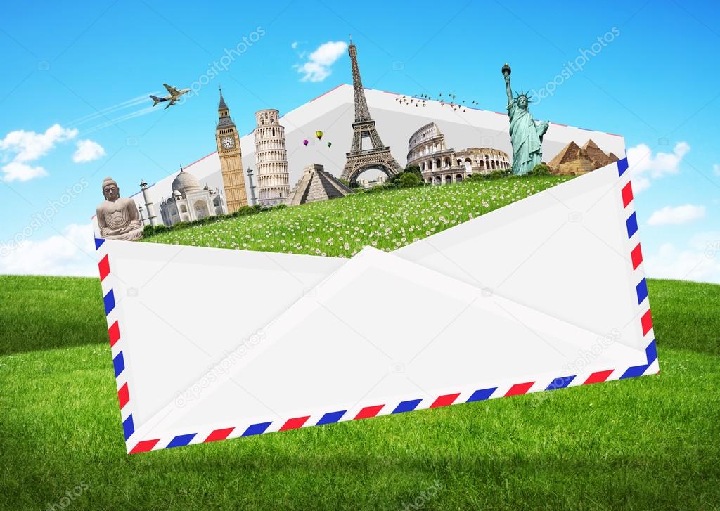 illustration of an envelope full of famous monument