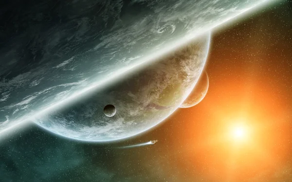 Soluppgång över planetjorden i rymden — Stockfoto