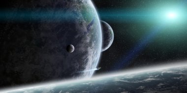 Uzayda Dünya gezegeni üzerinde gündoğumu